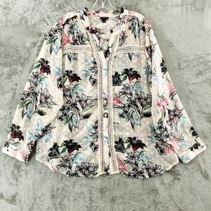 Torrid Chiffon Clip Dot Button Up Shirt Womens 3X Sheer Pink Floral Long Sleeve‎